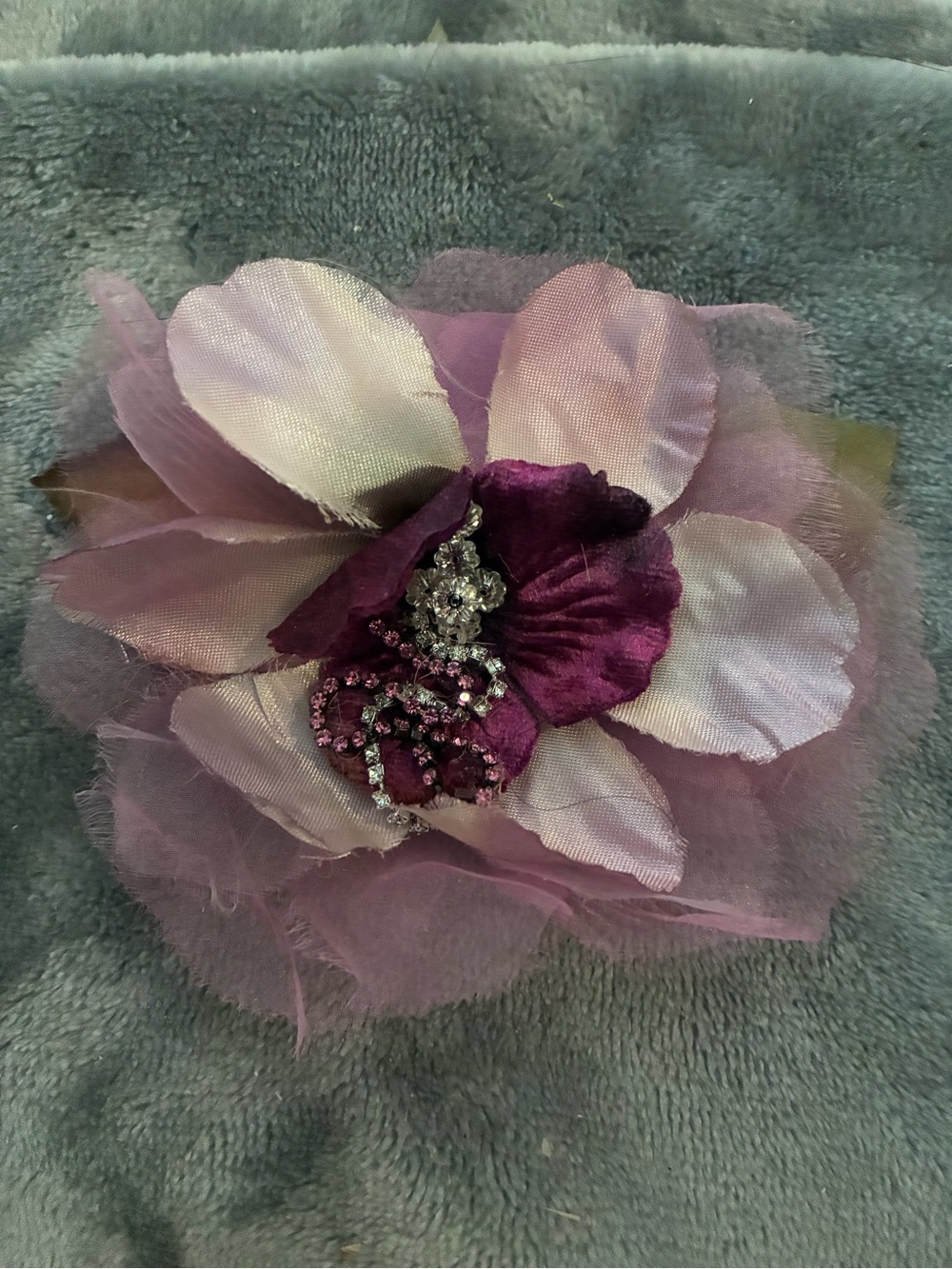 Vintage Magnolia Velvet Organza Flower Leaves 1pc Fushia Blush
